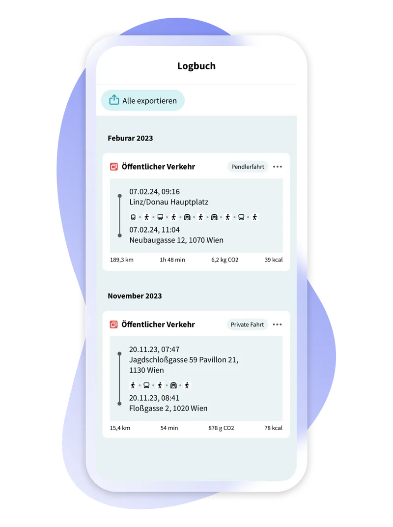 Fahrtenbuch mit erfassten Fahrten in der FluidLife App