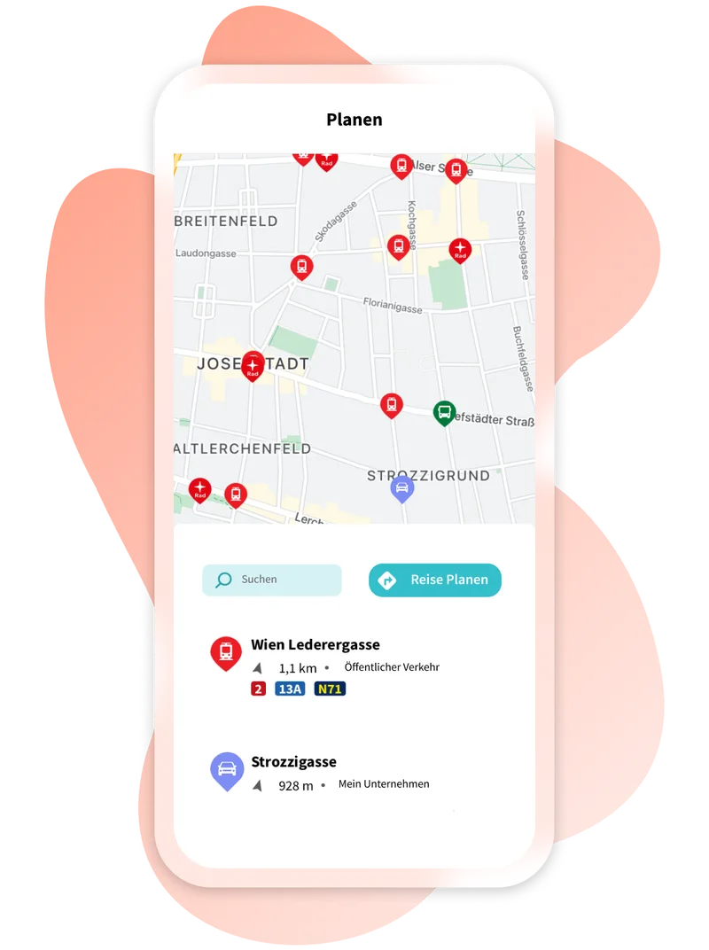 Routensuche mit mehreren Verkehrsmitteln in der FluidLife App