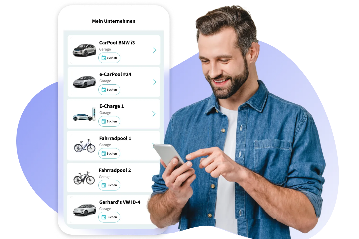 Mitarbeiter bucht ein Poolfahrzeug in der FluidLife App