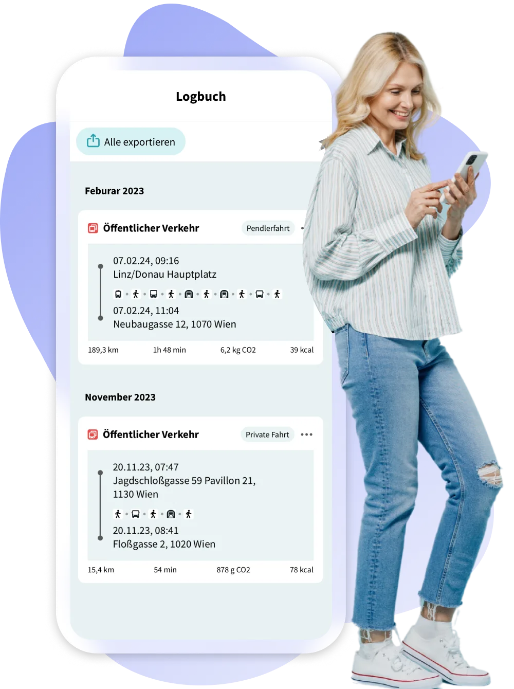 Person mit Smartphone und der FluidLife App