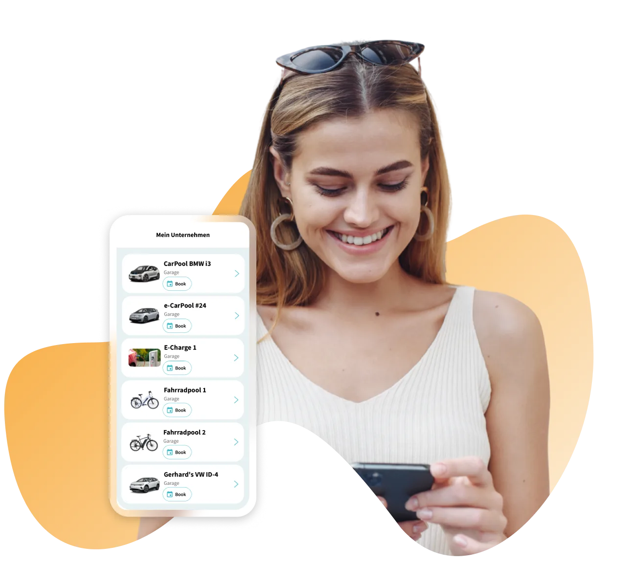 Mitarbeiterin bucht ein Poolfahrzeug in der FluidLife App