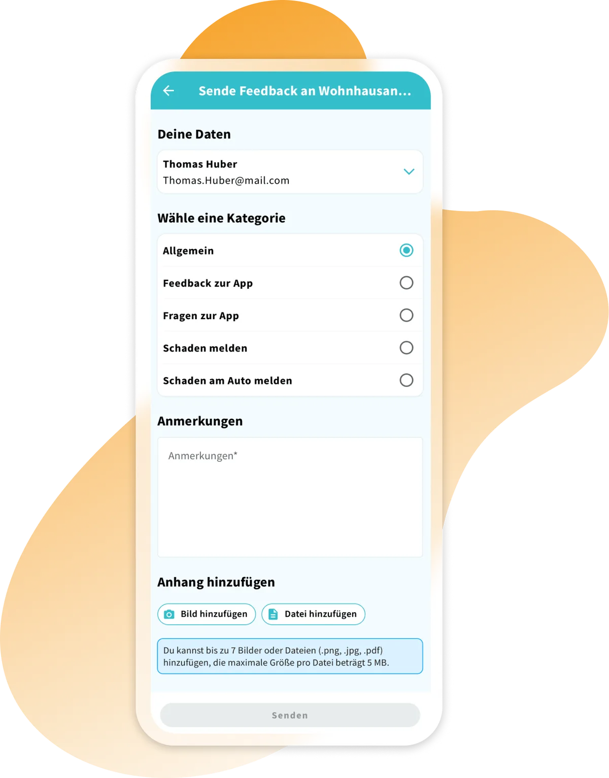 Formular für Feedback und Schadensmeldungen in der FluidLife App