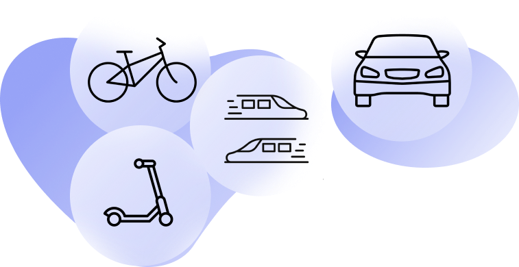 Fahrrad, Roller, Bahn und Auto Icons - FluidLife